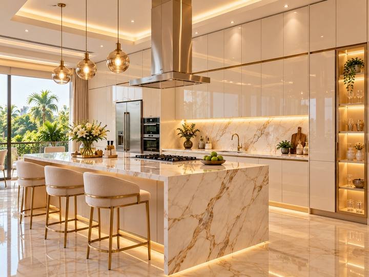 Italian marble island kitchen