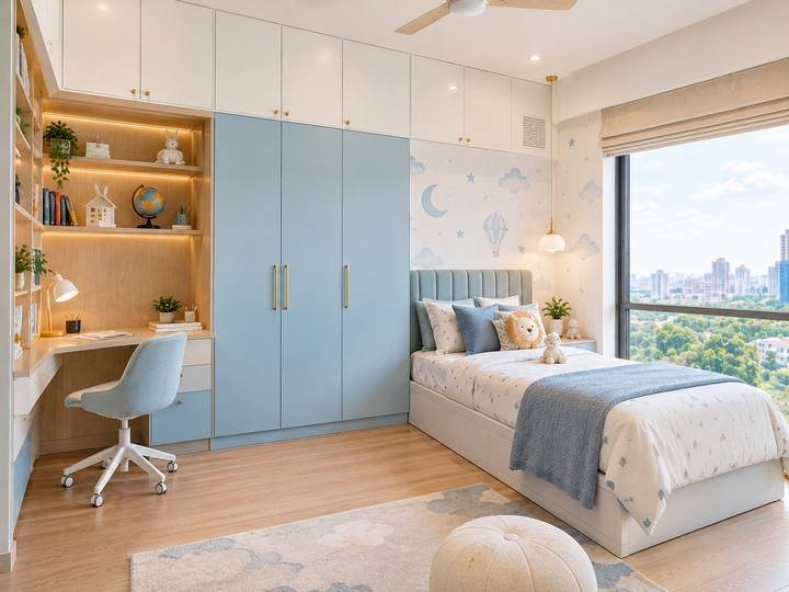 Kids' room with study and wardrobe
