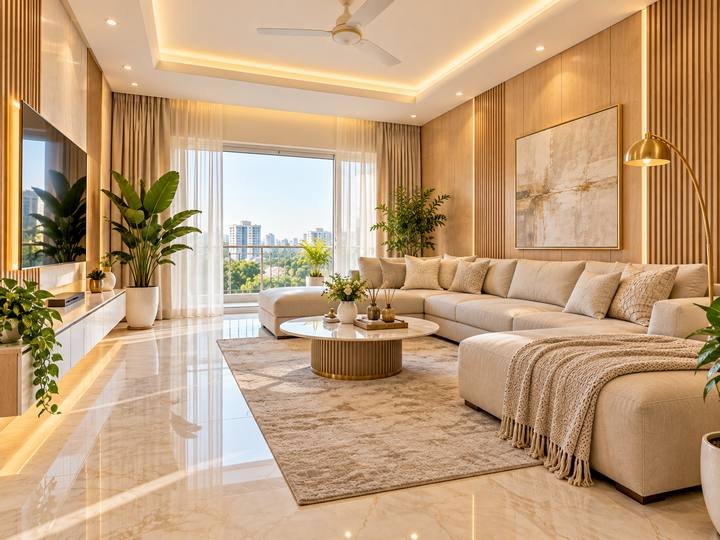 Living room with fluted wall