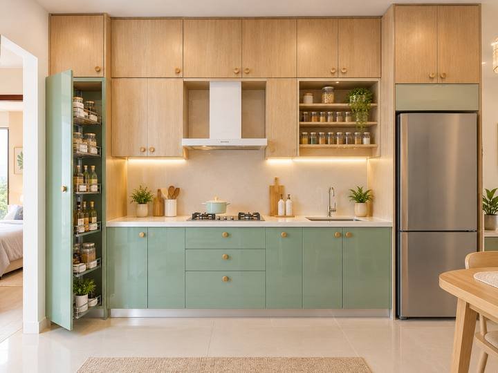 Mint green straight kitchen