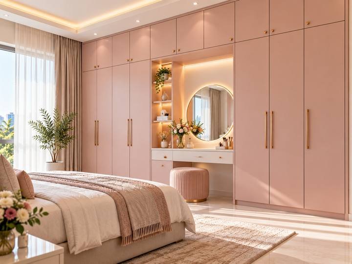 Pink wardrobe with dressing table