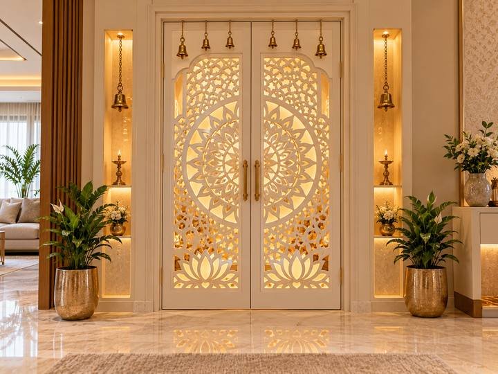 Pooja room with jali doors