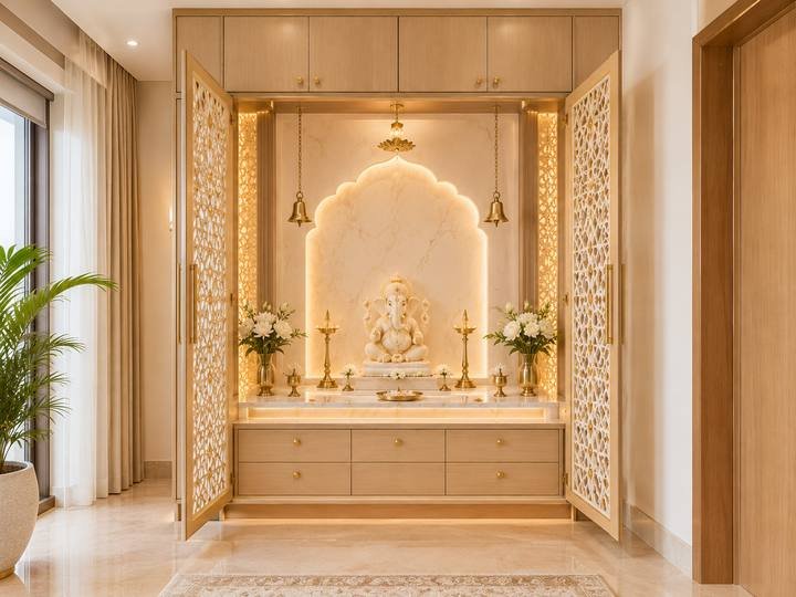 Pooja unit with jali doors