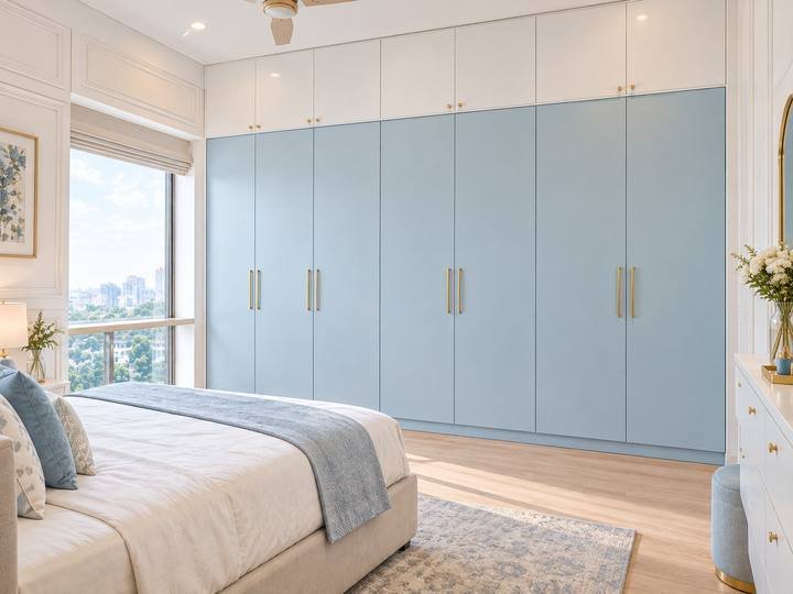 Powder blue hinged wardrobe