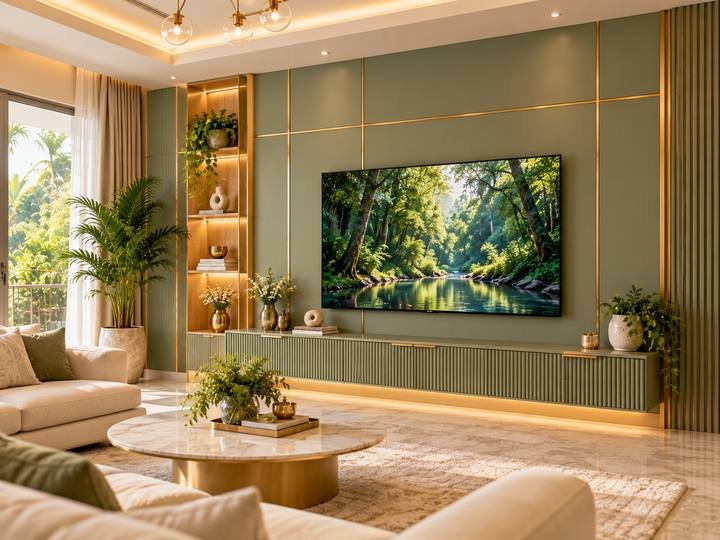 Sage green TV wall