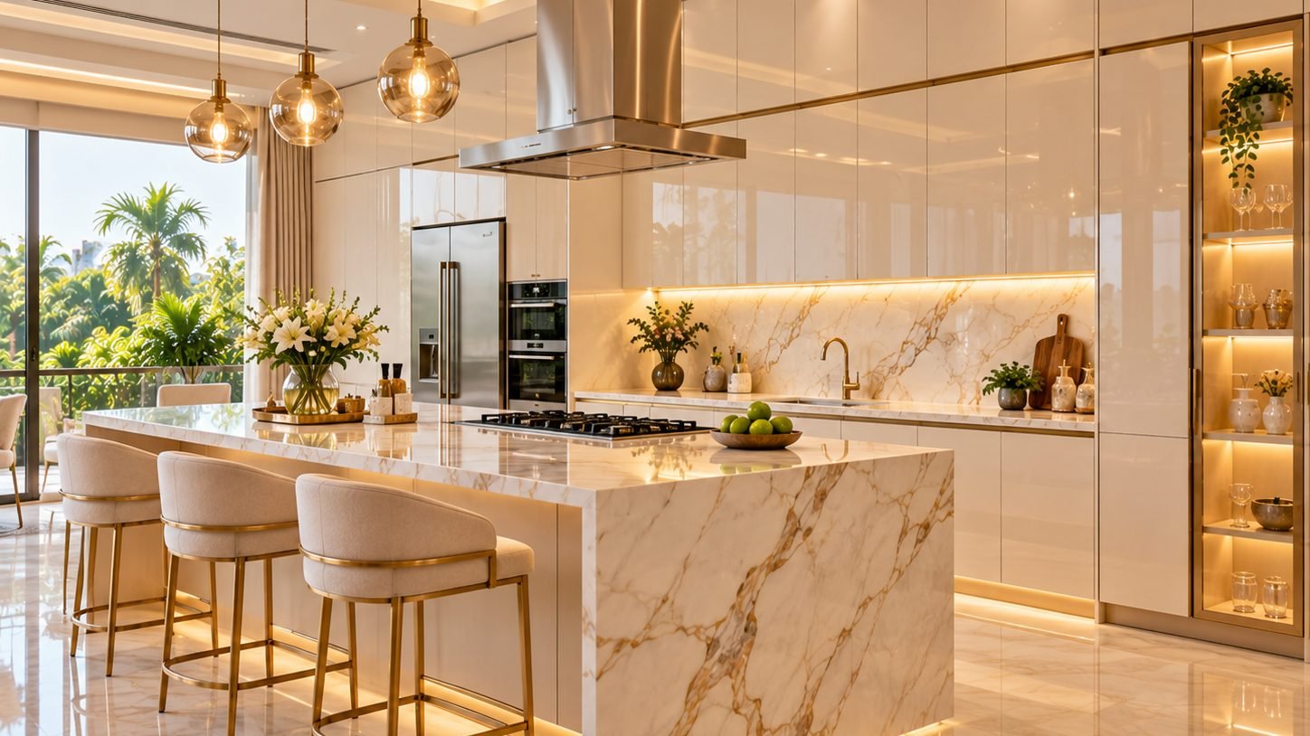 Italian marble island kitchen
